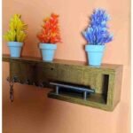 Modern Wall-Mounted Key Holder with Mobile Charging Stand | Stylish Wooden Organizer Shelf
