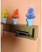Modern Wall-Mounted Key Holder with Mobile Charging Stand | Stylish Wooden Organizer Shelf