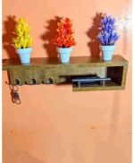 Modern Wall-Mounted Key Holder with Mobile Charging Stand | Stylish Wooden Organizer Shelf - Image 3