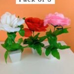 Pack of 3 Mini Red White Pink Plant Artificial Decoration Piece with pot Best for home & Office Decoration