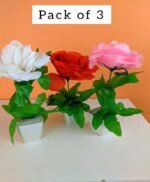 Pack of 3 Mini Red White Pink Plant Artificial Decoration Piece with pot Best for home & Office Decoration