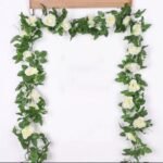 Home Decor Green Leaves Colorful Artificial White Rose Hanging Silk Flowers