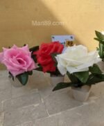Pack of 3 Mini Red White Pink Plant Artificial Decoration Piece with pot Best for home & Office Decoration - Image 2
