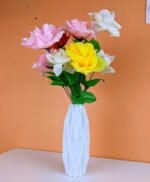 Multi color rose artificial flower bunch with pot