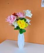 Multi color rose artificial flower bunch with pot - Image 3