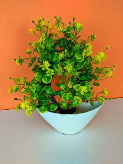 Artificial Mini Potted Plant with Yellow Flowers Decorative Faux Greenery in White Pot