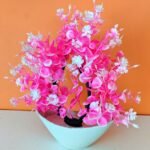 Artificial Pink and White Flower Bonsai in White Ceramic Pot – Home & Office Decor