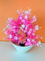 Artificial Pink and White Flower Bonsai in White Ceramic Pot – Home & Office Decor