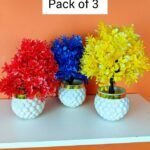 Pack of 3 Artificial Plants Durable white Plastic with a golden accent