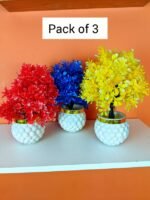 Pack of 3 Artificial Plants Durable white Plastic with a golden accent