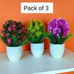 Pack of 3 Decorative Faux Plants Pink, Yellow, Purple with White Diamond Textured Pots
