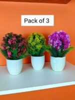 Pack of 3 Decorative Faux Plants Pink, Yellow, Purple with White Diamond Textured Pots