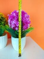 Pack of 3 Decorative Faux Plants Pink, Yellow, Purple with White Diamond Textured Pots - Image 3